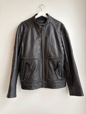 Black Leather Moto Jacket -Cafe Racer Style